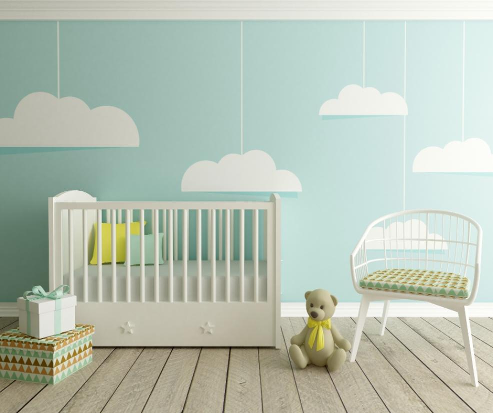 picture of a cloud themed baby nursery