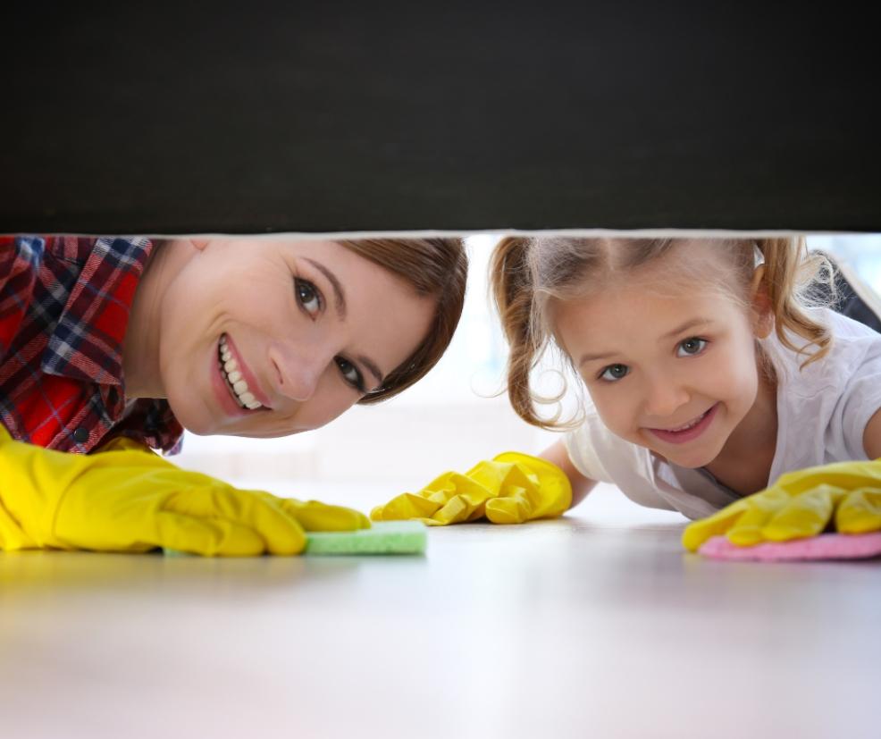 picture of a mum and daughter cleaning