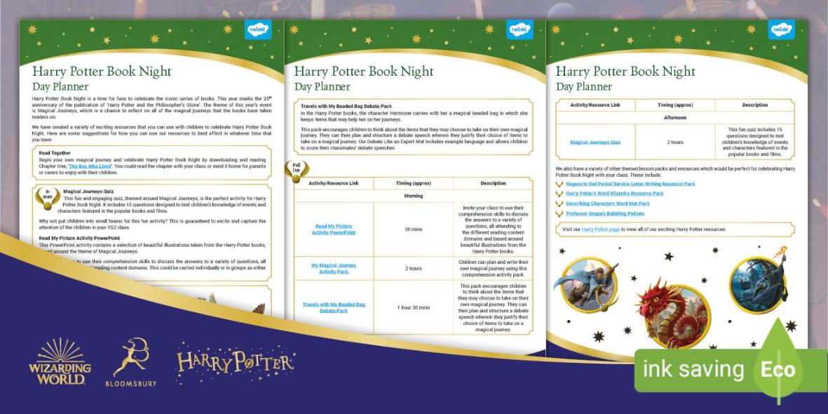 picture of twinkl harry potter day planner