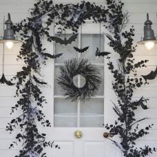 picture of Black foliage doorscaping kit with webbing and hanging bats