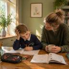 picture of Child working on homework with parent support at home, building confidence and resilience through learning