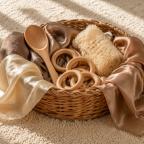 picture of Wicker treasure basket for babies filled with natural sensory items
