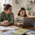 a mum and daughter learning about coding on a laptop at home picture of a mum and daughter learning about coding on a laptop at home