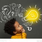 picture of a child thinking with icons around his head showing he is thinking