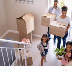 picture of a happy family moving house