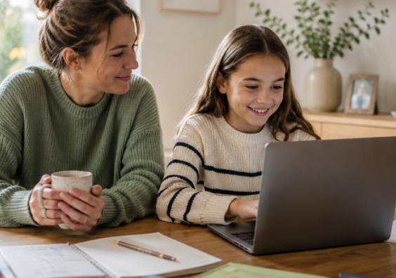 a mum and daughter learning about coding on a laptop at home picture of a mum and daughter learning about coding on a laptop at home