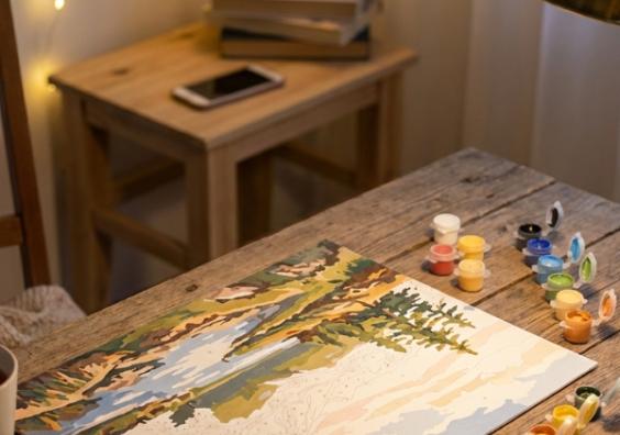 picture of a warm inviting scene of a digital detox evening with paint by numbers