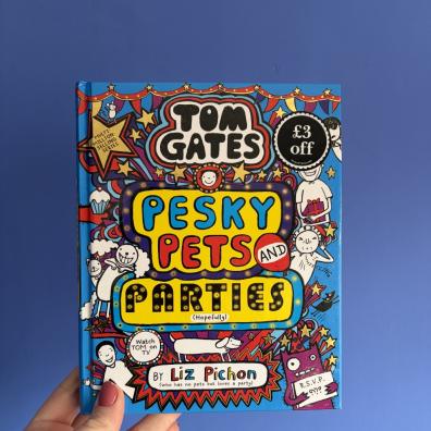 picture of Tom Gates Pesky pets and parties book for a childrens book review