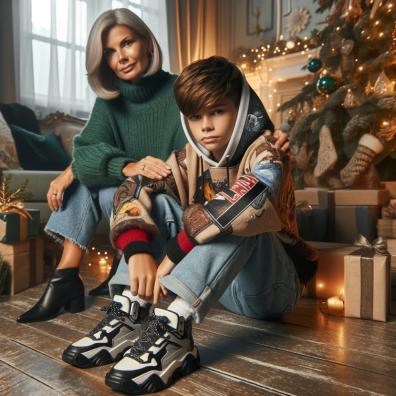 picture of A trendy preteen boy at Christmas with his mum