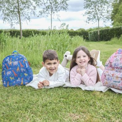 picture of happy children with personalised school backpacks from my first years