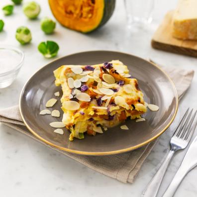 barilla lasagne with pumpkin ragu cabbage and almonds