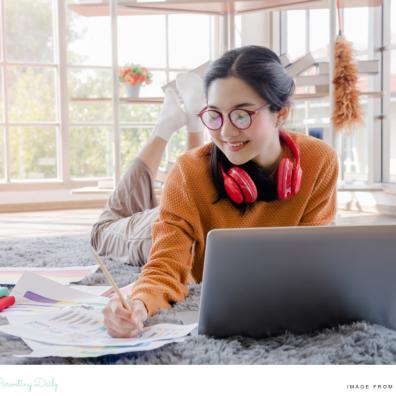 picture of a happy teen following exam revision tips to make a levels less stressful