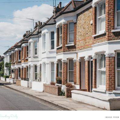 picture of a typical London street with terraced houses