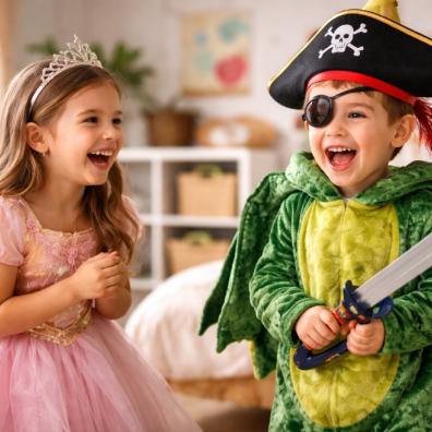 picture of children engaging in creative play by dressing up in costumes