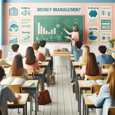 picture of A high school classroom scene focused on teaching money management
