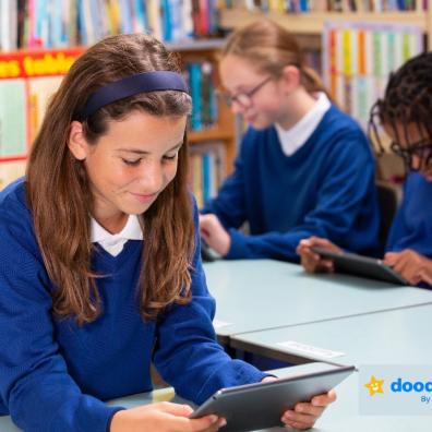 picture of children revising for SATs exams using the doodle learning app