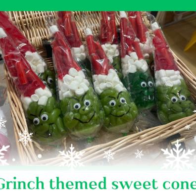 picture of Grinch themed sweet cones