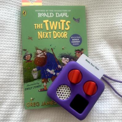 picture of the Twits Next Door book with a Yoto mini player