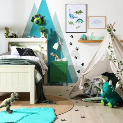 picture of Maine White And Shelf Single Bed in a Dinosaur themed room
