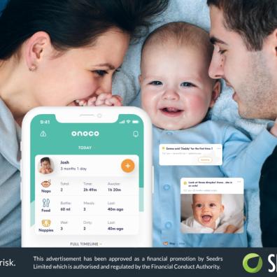 Onoco App Interface Shown Over Smiling Family