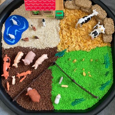picture of farm themed tuff tray activity