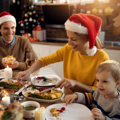 picture of a family eating a christmas lunch together