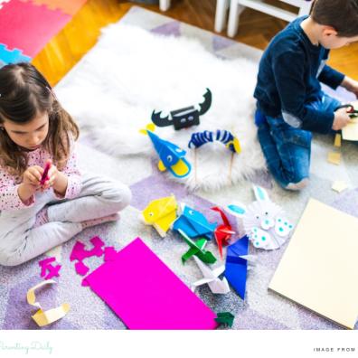 picture of children doing arts and crafts inside on a rainy day