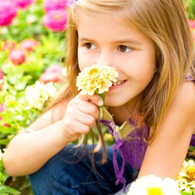picture of a child with flowers