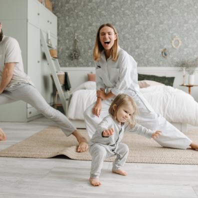 picture of a family doing yoga together