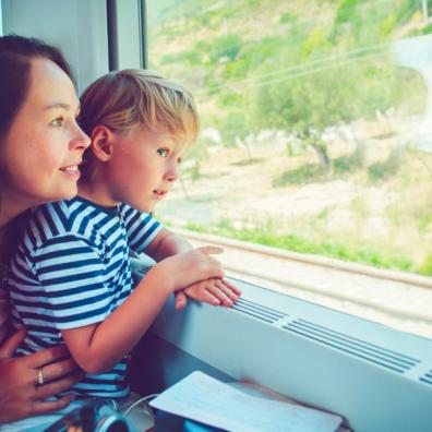 picture of a family on a train