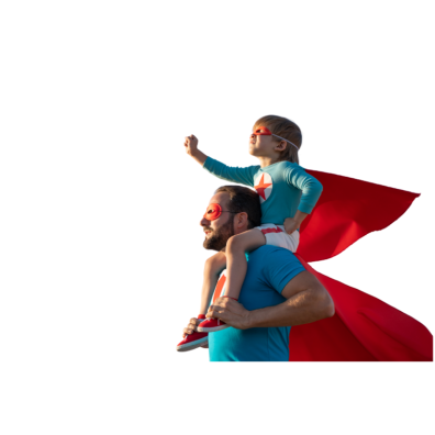 father and son dressed as superheros picture of a father and son dressed as superheros