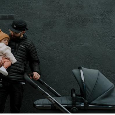 picture of a dad with a baby and a iCandy pushchair