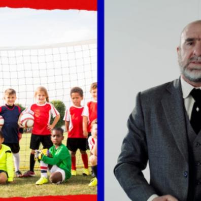 Picture of Eric Cantona and a childrens football team