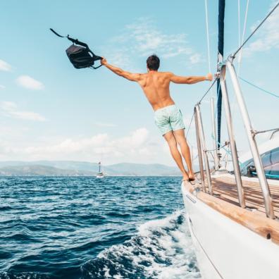picture of a man on a beautiful sailing boat