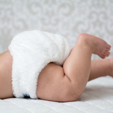 Picture of a baby wearing a reusable nappy
