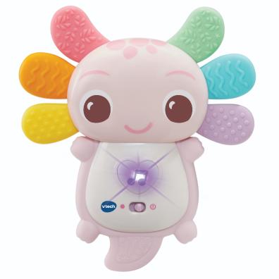 picture of VTech Baby Rainbow Colours Axolotl Teether with textured silicone and light-up button for teething babies