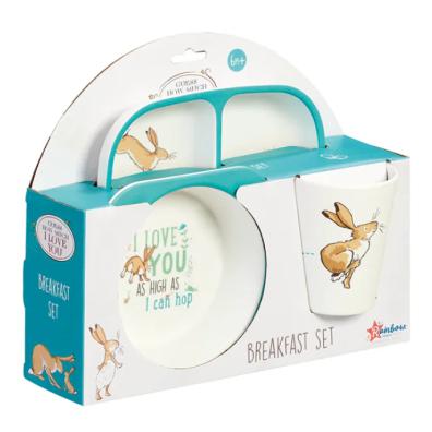 picture of Guess How Much I Love You breakfast set with cup, bowl and plate featuring Nutbrown Hare design for babies 6 months plus